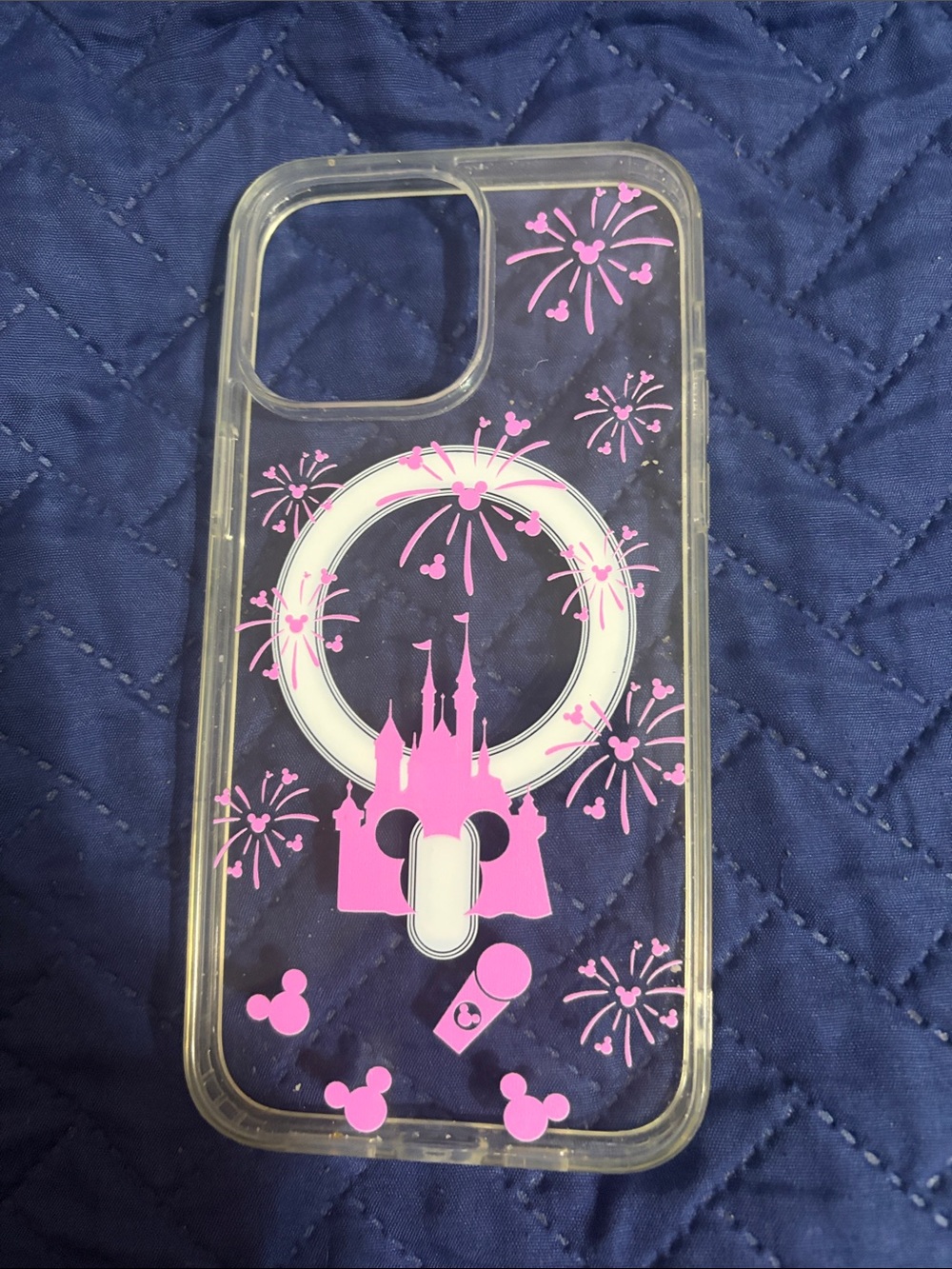 Pink Disney Castle iPhone 15 Case with Ring Grip - Clear